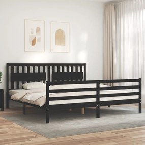 vidaXL Estrutura de cama com cabeceira 200x200 cm madeira maciça preto
