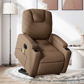vidaXL Poltrona elétrica elevatória massagens tecido castanho
