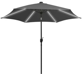 Guarda-sol jardim c/ luzes LED/poste alumínio 300 cm antracite