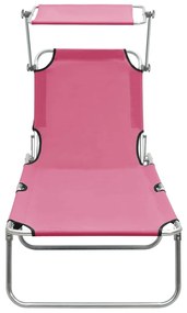 Espreguiçadeira dobrável com toldo aço rosa magento