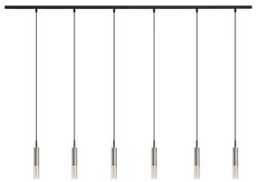 Sistema de iluminação de trilho moderno preto com 6 candeeiros suspensos pretos com vidro fumado 1 fase - Slimline Loyce