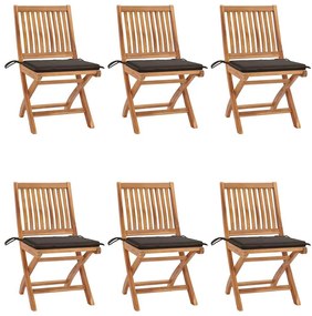 vidaXL Cadeiras de jardim dobráveis c/ almofadões 6 pcs teca maciça