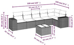 7 pcs conjunto de sofás p/ jardim c/ almofadões vime PE preto