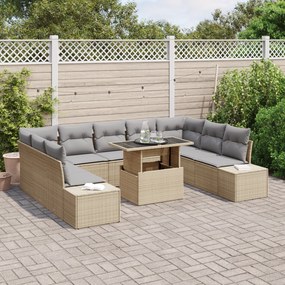 Conjunto de Sofá de Jardim com 10 Peças e Almofadas Bege em Polyrattan