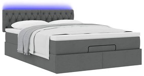 Cama otomana com colchão &amp; LEDs 140x200 cm cinzento escuro