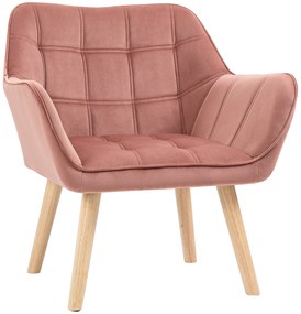 Poltrona Moderna Poltrona de Leitura Estofada em Veludo com Assento Amplo Pés em Madeira  67x61,5x71 cm Rosa