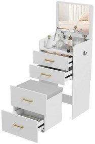 HOMCOM Toucador de Maquilhagem 3 em 1 com Banco Mesa de Maquilhagem com Espelho Gavetas e Bancada de Vidro Visível Toucador Moderno para Quarto 48x40x90 cm Branco