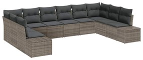 Conjunto de Sofás de Jardim de 10 Peças com Almofadas Cinzas em Rattan