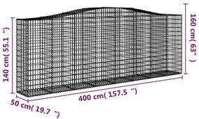 Cestos gabião arqueados 2pcs 400x50x140/160cm ferro galvanizado