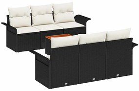 Conjunto de Sofá de Jardim de 7 Peças com Almofadas Pretas em Rattan d