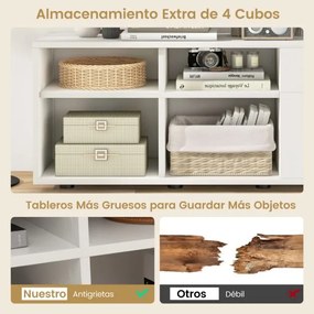 Móvel TV com 2 gavetas 4 cubos e pés ajustáveis moderno 108 x 39 x 50 cm Branco