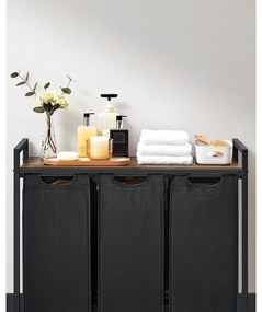 Cesto para roupa suja 3 x 38 L com 1 prateleira Castanho Vintage  + preto