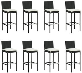 9 pcs conjunto de bar para jardim com almofadões preto