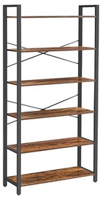 Estante de 6 prateleiras com estrutura metálica industrial | VASAGLE | 80 x 30 x 186 cm | castanho rústico e preto | LLS082B01.