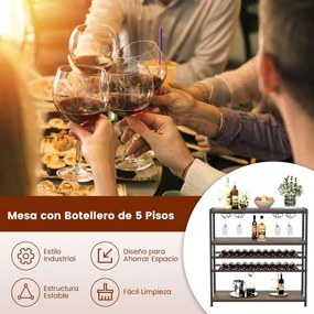 Garrafeira de vinhos 100 x 35 x 101 cm com 5 níveis para 20 garrafas com suporte copos Castanho rústico