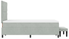 Cama Box Spring com Colchão e Banco Cinza Claro 120x200 cm Veludo