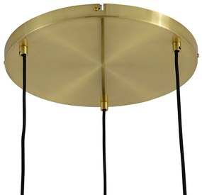 Candeeiro suspenso moderno dourado com vidro âmbar 3-luzes - Traditional Moderno