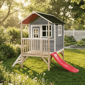 Casa de brincar infantil exterior para crianças Loft 300 em madeira com escorrega - Cinzenta