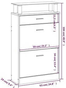 Sapateira 63x24x104 cm derivados de madeira carvalho fumado