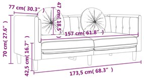 2 pcs conjunto de sofás com almofadas veludo cinzento-claro