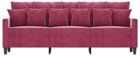 Sofá de 3 lugares veludo 180 cm vermelho tinto