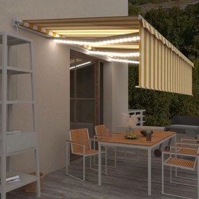 vidaXL Toldo retrátil manual com estore/LED 6x3 m amarelo e branco