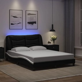Estrutura cama c/ luzes LED 120x200cm couro artif. preto/branco