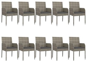 11 pcs conjunto jantar jardim c/ almofadões vime PE preto/cinza
