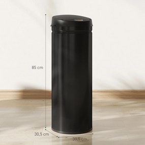 Caixote do lixo automático para cozinha de 50 L em aço inoxidável, com tampa de fecho suave, 30,5 x 30,5 x 85 cm, preto