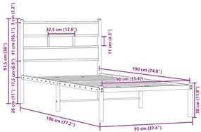 Cama sem colchão com cabeceira 90x190 cm carvalho castanho