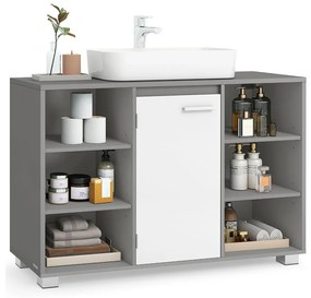 Armário para lavatório (NÃO INCLUIDO) com prateleiras ajustáveis 30 x 90 x 60 cm Cinzento + Branco