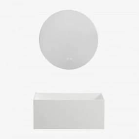 Conjunto De Móveis De Banheiro De Resina Com Pia Integrada E Luz Led Nerine Branco & Redondo Led E Anti-embaciamento Ø70 Cm Solyn & Sem Torneira -
