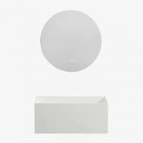 Conjunto De Móvel De Casa De Banho Suspenso Em Resina Com Lavatório Integrado E Luz Led Nerine Branco & Redondo Led E Anti-embaciamento - Sklum