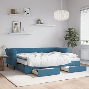 vidaXL Sofá-cama com gavetão e gavetas 80x200 cm veludo azul