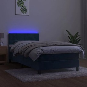 Cama box spring c/ colchão/LED 90x190 cm veludo azul-escuro