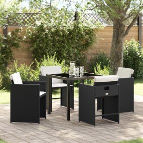 vidaXL Conjunto de Jantar para Jardim com 5 Peças e Almofadas Preto Vime PE
