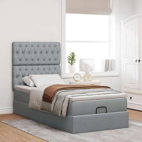 Cama Otomana com colchão &amp; LEDs 80x200cm tecido cinza-claro