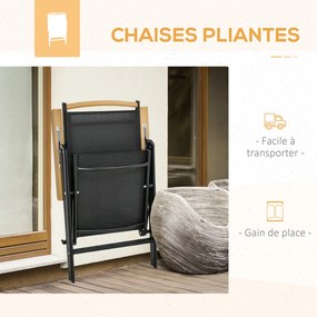 Conjunto de jardim para 6 pessoas, estrutura em alumínio, mesa de 190 cm, 6 cadeiras dobráveis e reclináveis, preto
