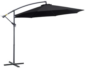 Outsunny Chapéu de Sol de Jardim Ø300x260cm Chapéu de Sol Excêntrico Inclinável com Manivela Base Cruzada e Suporte de Metal 8 Hastes para Terraço Exterior Balcão Preto