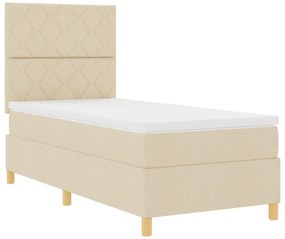 Cama com Molas Com Colchão &amp; LED Creme 100x200 cm Tecido