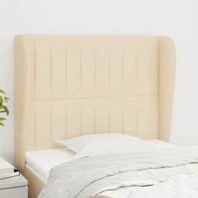 vidaXL Cabeceira de cama c/ abas tecido 103x23x118/128 cm creme