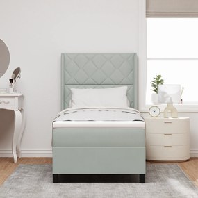 Cama Box Spring com Colchão & Luz LED Cinza Claro 90x190 cm Veludo