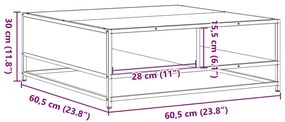 Mesa de centro 60,5x60,5x30 cm derivados de madeira/metal preto