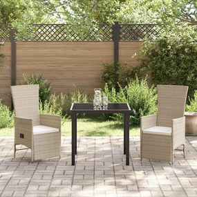 Conjunto de Cadeiras de Jardim Reclináveis 3 pcs Bege Creme