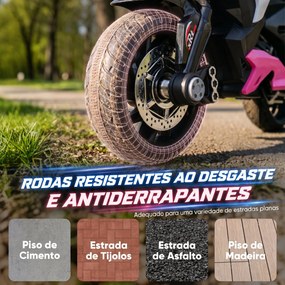 Mota Elétrica Infantil 6V de 3 Rodas com Pedal, Farol LED, Música e Buzina para Crianças de 3 a 5 Anos, Rosa