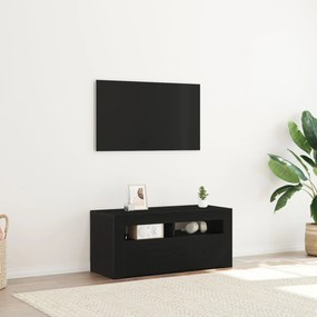 Gabinete de TV vidaXL com LED Preto Carvalho 90x35x40 cm Madeira engen