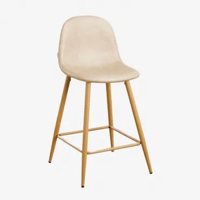 Banqueta Alta Glamm Em Couro Sintético Beige Creme & ↑65 Cm & Madeira Natural - Sklum