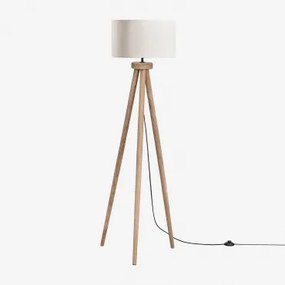 Luminária De Chão Em Madeira De Manga Simona Madeira De Manga & Linho Beige Tapioca Ø40 Cm - ↑25 Cm Azoia - Sklum