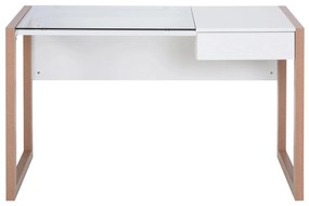 HOMCOM Secretária para escritorio estudo Design moderno com tampo de vidro temperado Gaveta 120x60x75 cm branco|Aosom Portugal