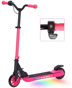 Trotinete Elétrica Dobrável para Crianças 120 W Autonomia 6 km e Máximo 10 km/h com Travão Luzes LED 74x52x83-87 cm Rosa